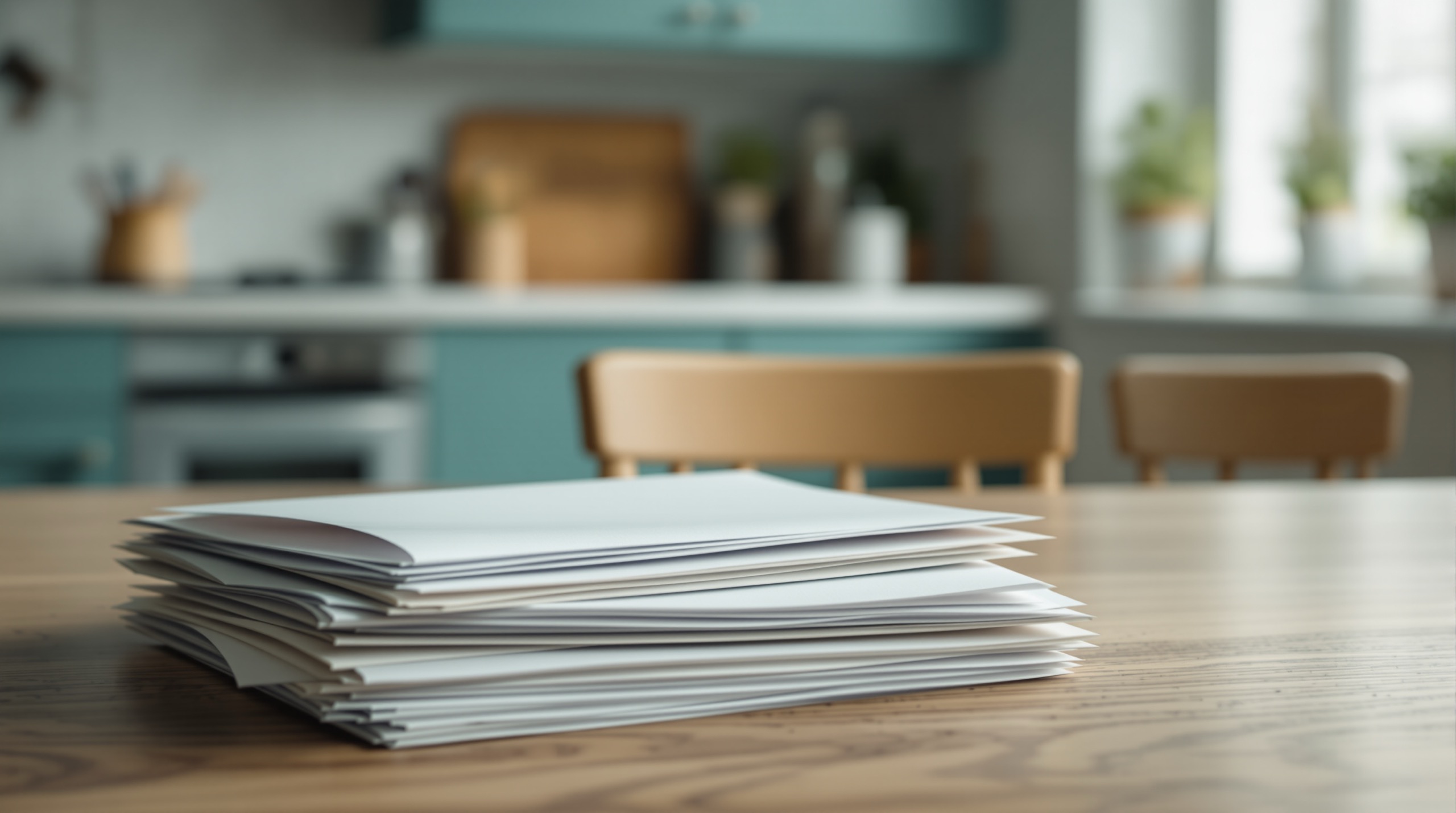 Pile de courriers et document posés sur une table de cuisine, illustration clause résolutoire du bail
